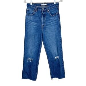 Levi’s Ribcage Straight Leg Distressed Raw Hem Button Fly Jeans Womens Size 28